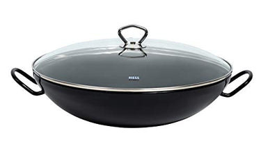 Riess, 0385-022, Wok mit Glasdeckel 36, CLASSIC - SCHWARZEMAILLE, Durchmesser 36cm, Maße 44,5 x x 16,5cm, Inhalt 4 Liter, Emaille, schwarz, Induktion im Sale